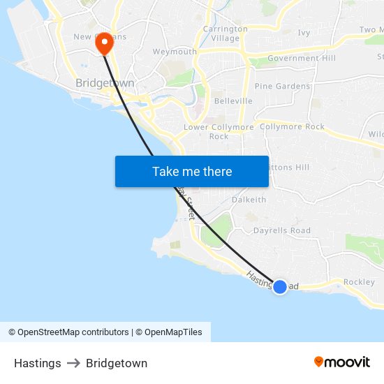 Hastings to Bridgetown map