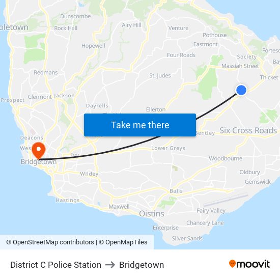 District C Police Station to Bridgetown map