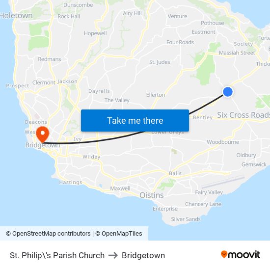 St. Philip\'s Parish Church to Bridgetown map