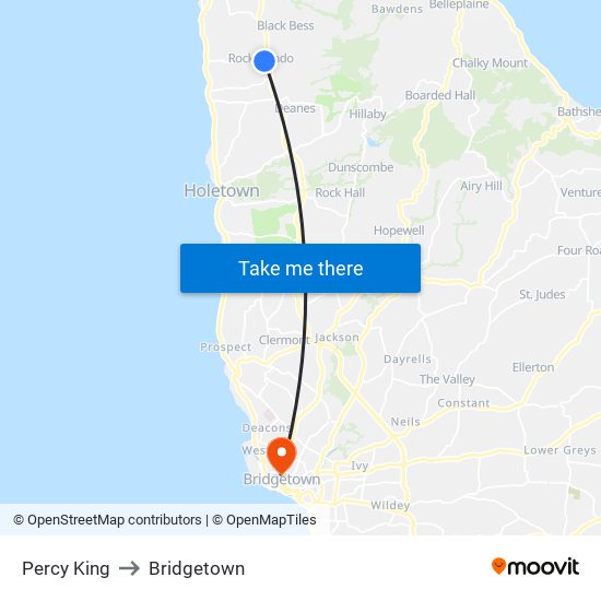 Percy King to Bridgetown map