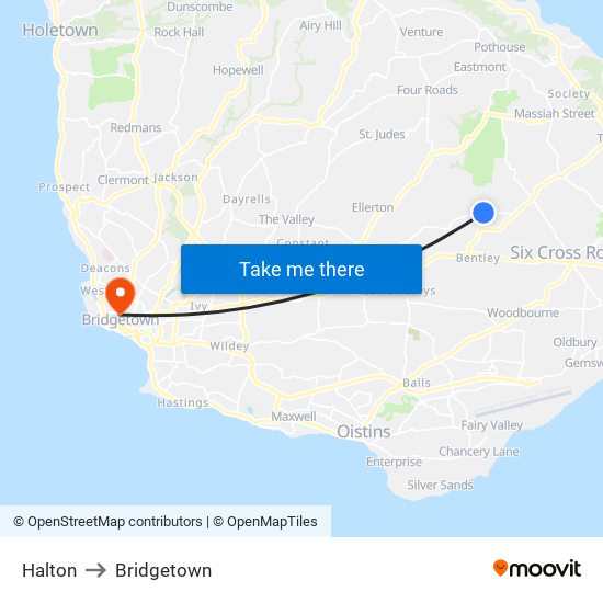 Halton to Bridgetown map