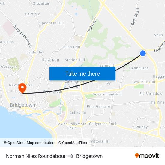 Norman Niles Roundabout to Bridgetown map