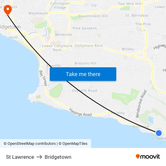 St Lawrence to Bridgetown map