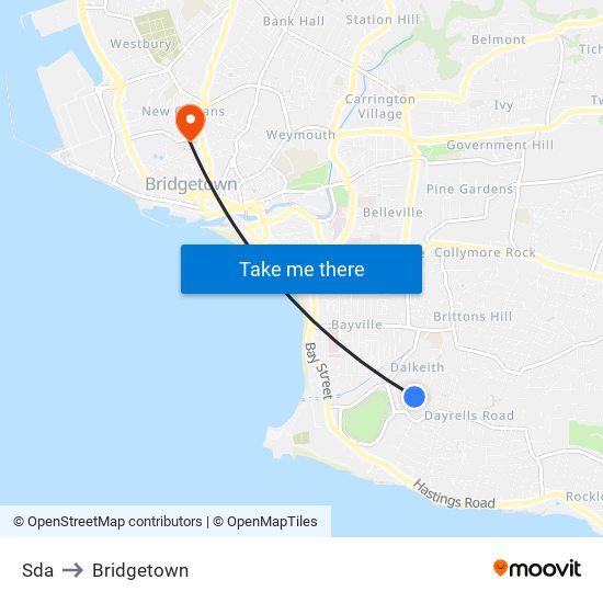 Sda to Bridgetown map