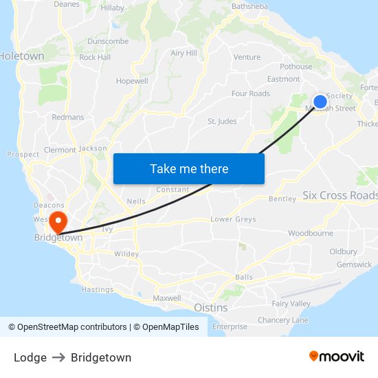 Lodge to Bridgetown map