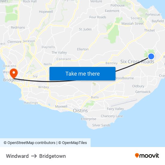 Windward to Bridgetown map