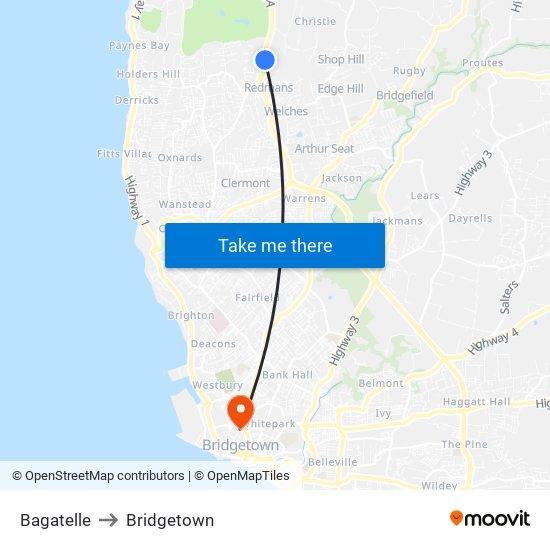 Bagatelle to Bridgetown map