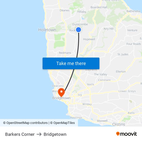 Barkers Corner to Bridgetown map