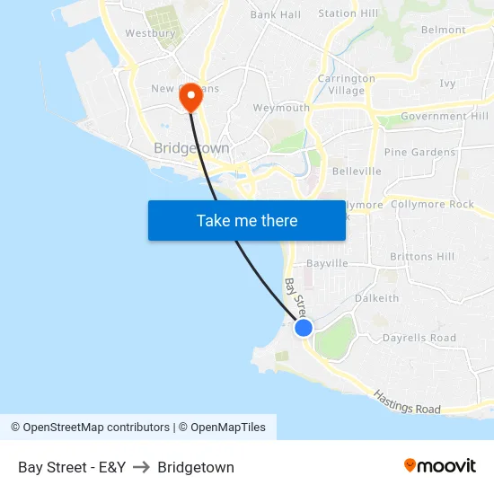 Bay Street - E&Y to Bridgetown map