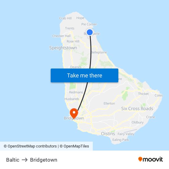 Baltic to Bridgetown map
