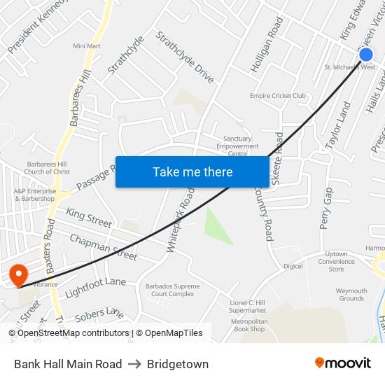 Bank Hall Main Road to Bridgetown map