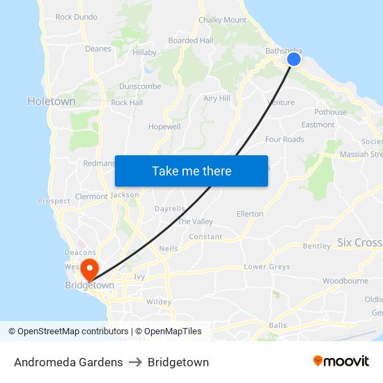 Andromeda Gardens to Bridgetown map