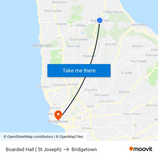 Boarded Hall ( St Joseph) to Bridgetown map