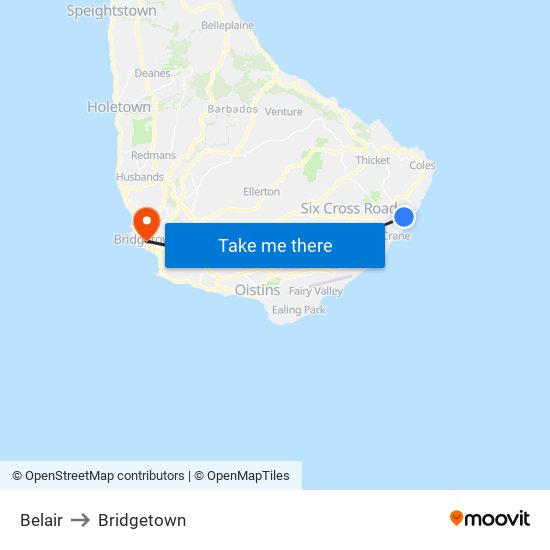 Belair to Bridgetown map