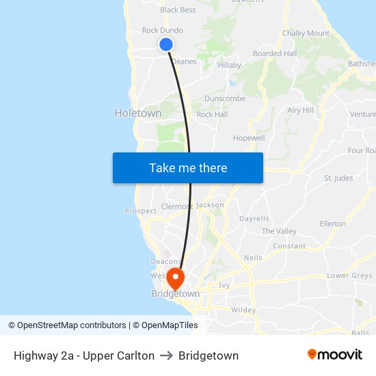 Highway 2a - Upper Carlton to Bridgetown map