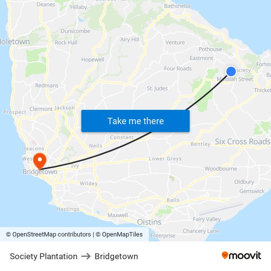 Society Plantation to Bridgetown map