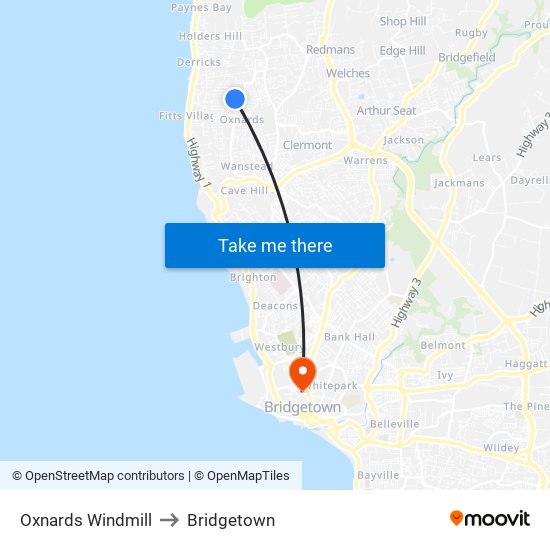 Oxnards Windmill to Bridgetown map