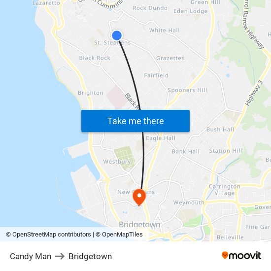 Candy Man to Bridgetown map