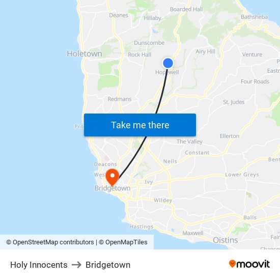 Holy Innocents to Bridgetown map