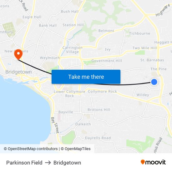 Parkinson Field to Bridgetown map