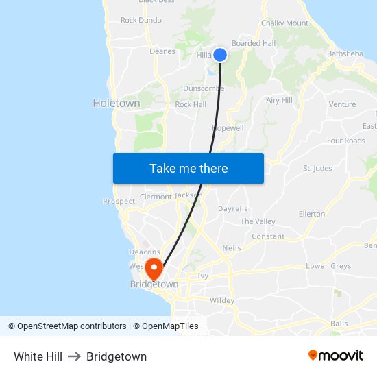 White Hill to Bridgetown map
