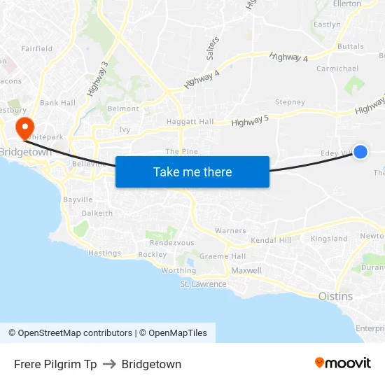 Frere Pilgrim Tp to Bridgetown map