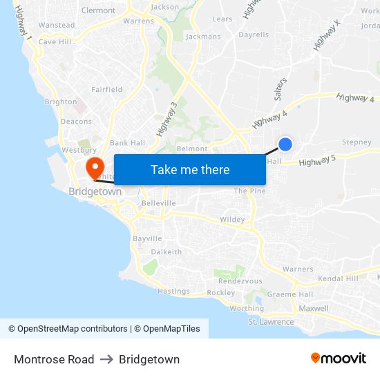 Montrose Road to Bridgetown map