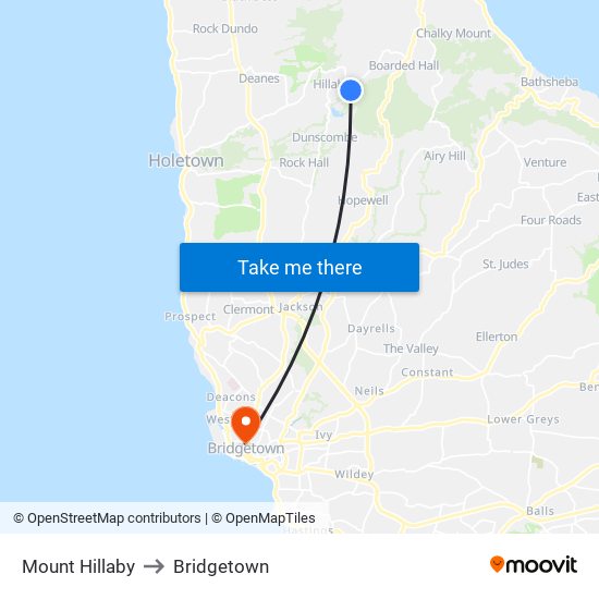 Mount Hillaby to Bridgetown map