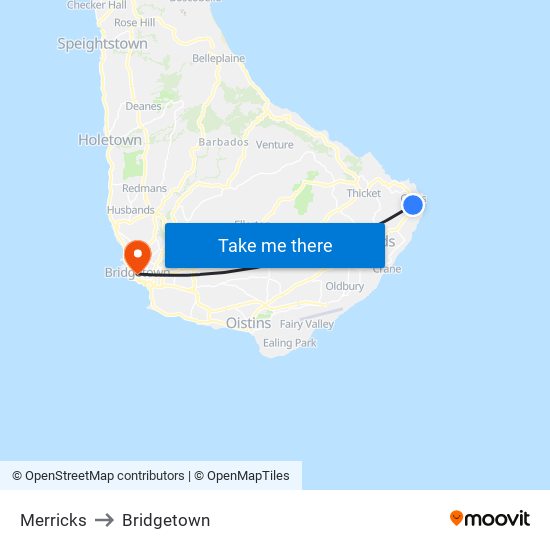 Merricks to Bridgetown map