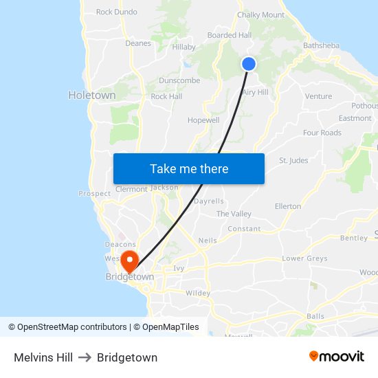 Melvins Hill to Bridgetown map