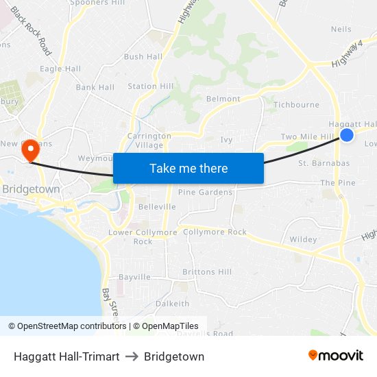 Haggatt Hall-Trimart to Bridgetown map