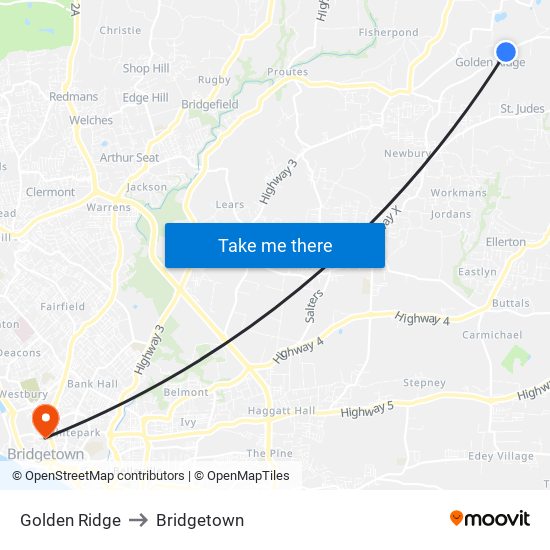 Golden Ridge to Bridgetown map