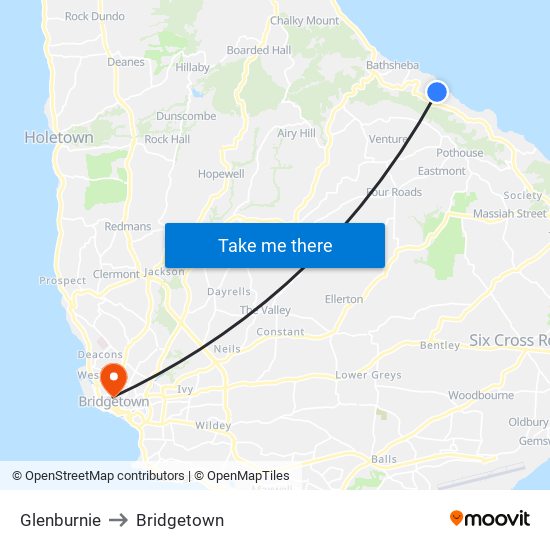 Glenburnie to Bridgetown map