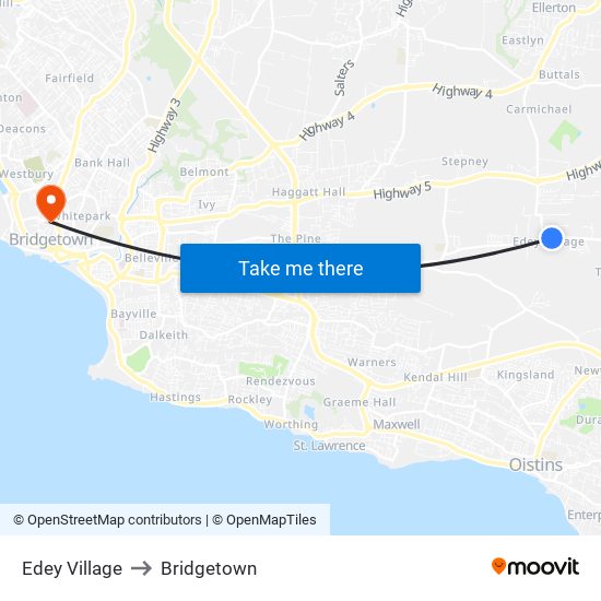 Edey Village to Bridgetown map