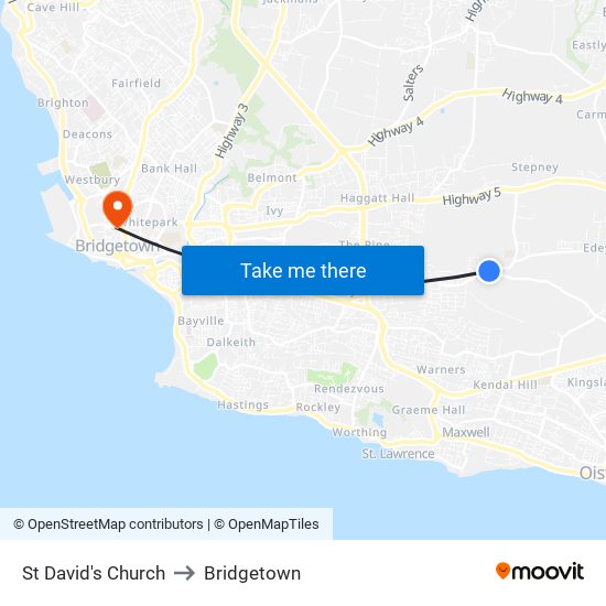 St David's Church to Bridgetown map