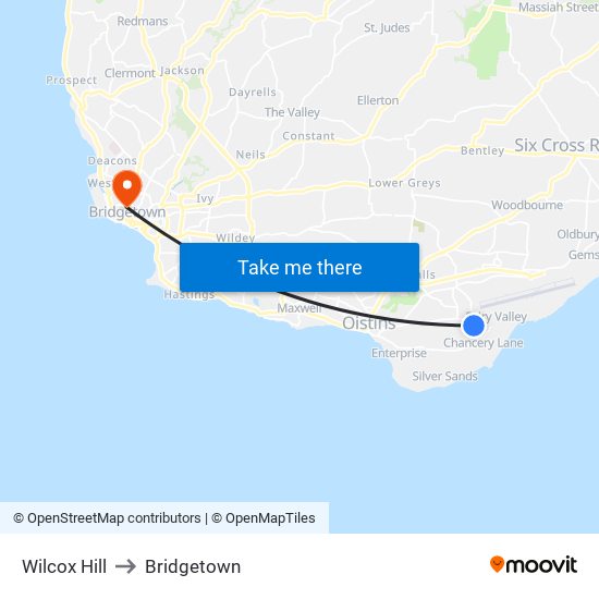 Wilcox Hill to Bridgetown map