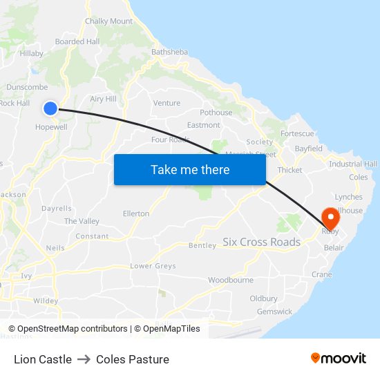 Lion Castle to Coles Pasture map