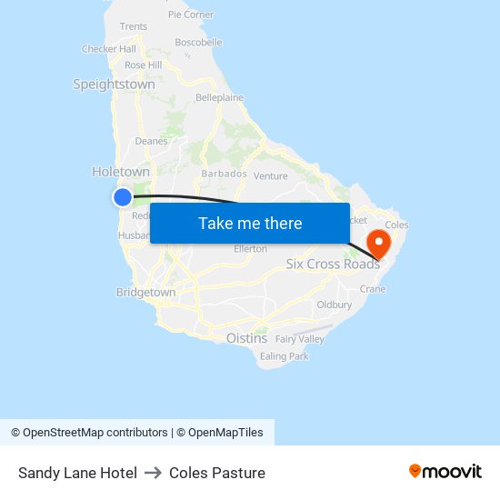 Sandy Lane Hotel to Coles Pasture map