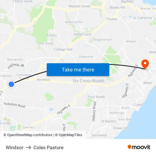 Windsor to Coles Pasture map