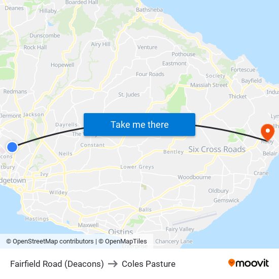 Fairfield Road (Deacons) to Coles Pasture map
