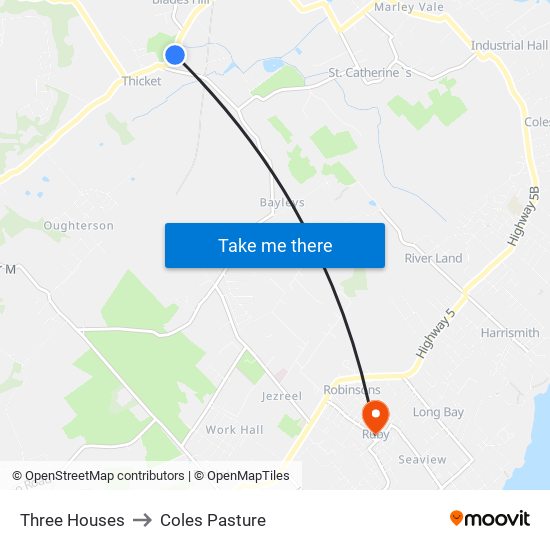 Three Houses to Coles Pasture map