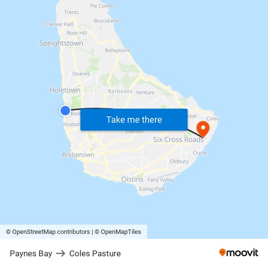 Paynes Bay to Coles Pasture map