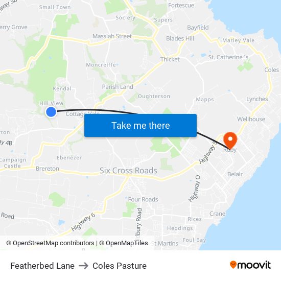 Featherbed Lane to Coles Pasture map