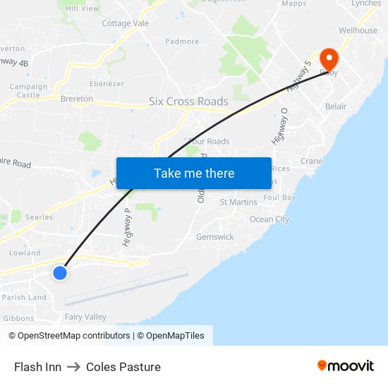 Flash Inn to Coles Pasture map