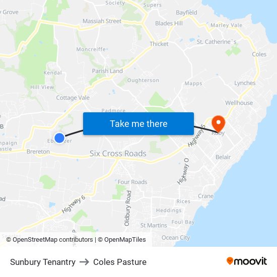 Sunbury Tenantry to Coles Pasture map