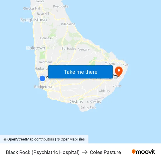 Black Rock (Psychiatric Hospital) to Coles Pasture map