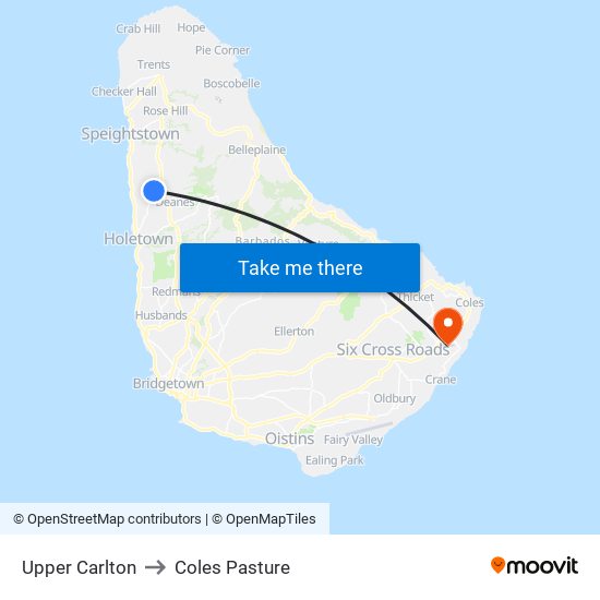 Upper Carlton to Coles Pasture map