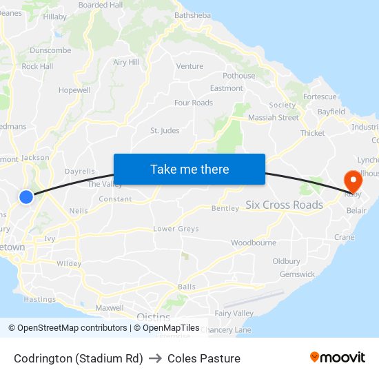 Codrington (Stadium Rd) to Coles Pasture map