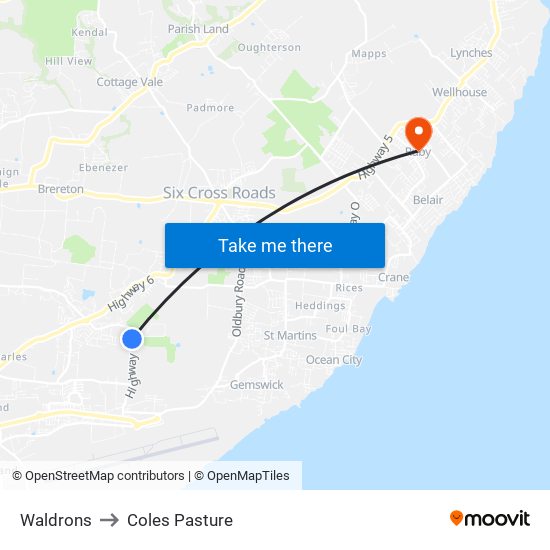 Waldrons to Coles Pasture map
