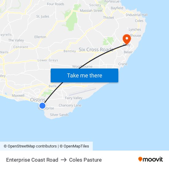 Enterprise Coast Road to Coles Pasture map